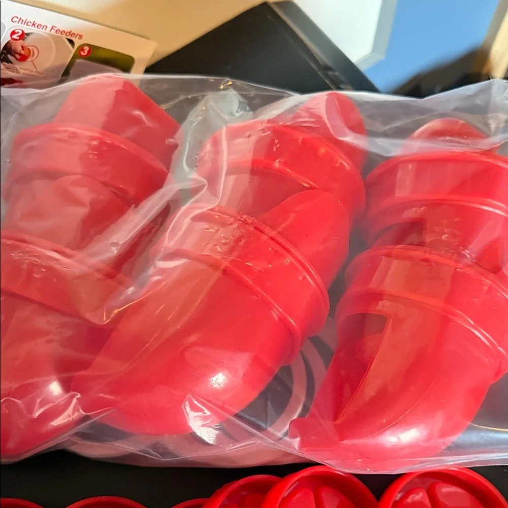 New Red Chicken Feeder Ports - 6 Pieces